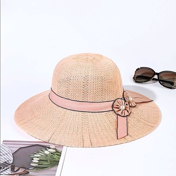 WIDE BRIM FLOWER PEARL DECOR HAT - Picture 2 of 4